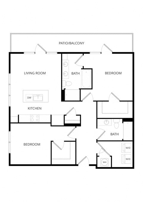 Floor plan for 2 beds, 2 baths, 1121 sqft